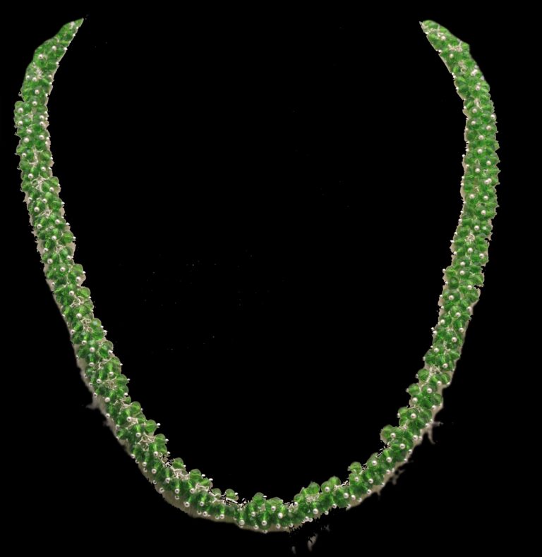 Gehna Jaipur Peridot Color Zirconia Bead Necklace Set Silver Rhodium Plating Polish For Girls & Women CC-1133