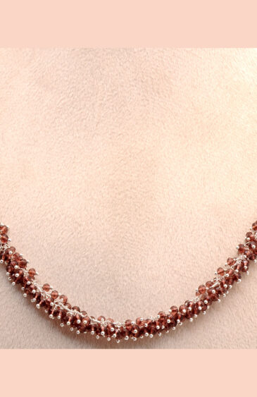 Gehna Jaipur Pink Tourmaline Color Zirconia Bead Necklace Set Silver Rhodium Plating For Girls & Women CC-1136