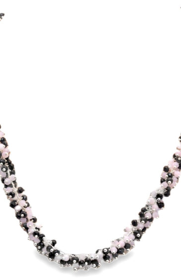 Gehna Jaipur Rose Quartz & Spinel Color Zirconia Bead Necklace Silver Rhodium Plating For Girls & Women CC-1138