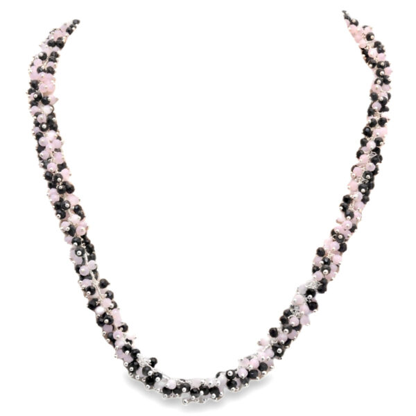 Gehna Jaipur Rose Quartz & Spinel Color Zirconia Bead Necklace Silver Rhodium Plating For Girls & Women CC-1138