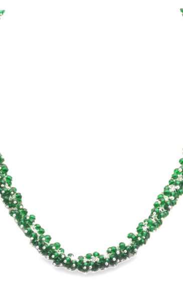 Gehna Jaipur Emerald Green Color Zirconia Bead Necklace Set Silver Rhodium Plating For Girls & Women CC-1139