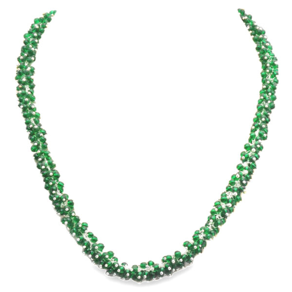 Gehna Jaipur Emerald Green Color Zirconia Bead Necklace Set Silver Rhodium Plating For Girls & Women CC-1139
