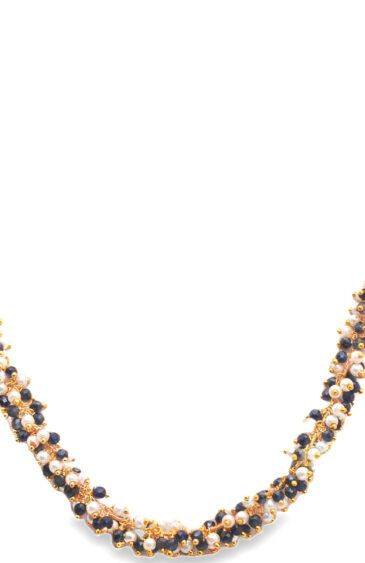 Gehna Jaipur Pearl & Blue Sapphire Color Bead Necklace Set Yellow Gold For Girls & Women CC-1141
