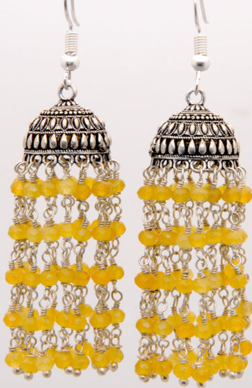 Gehna Jaipur Yellow Sapphire Gemstone Knotted Oxidized Jhumki Style Earrings For Girls & Women GE06-1158