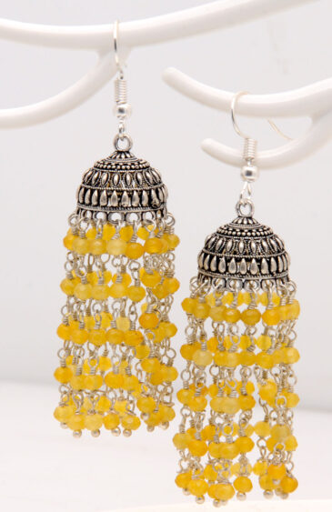 Gehna Jaipur Yellow Sapphire Gemstone Knotted Oxidized Jhumki Style Earrings For Girls & Women GE06-1158