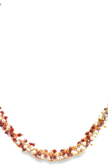 Gehna Jaipur Pearl & Ruby Color Zirconia Bead Necklace Set Yellow Gold For Girls & Women CC-1149