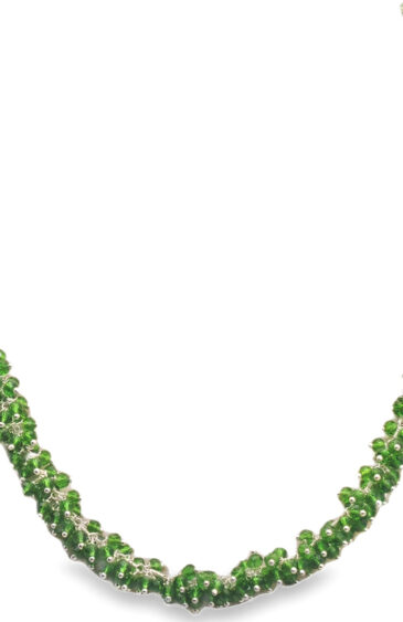 Gehna Jaipur Green Tourmaline Color Zirconia Bead Necklace Set Silver Rhodium Plating For Girls & Women CC-1150
