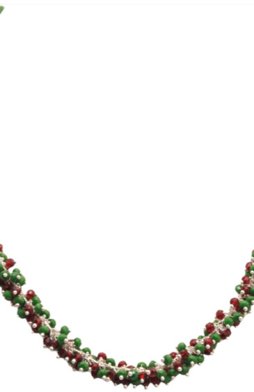 Gehna Jaipur Emerald & Ruby Zirconia Bead Necklace Set Silver Rhodium Plating Polish For Girls & Women CC-1153