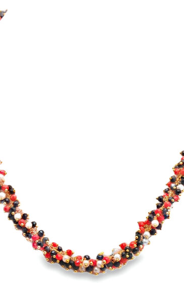 Gehna Jaipur Pearl, Red Jasper & Black Spinel Color Bead Necklace In Yellow Gold For Girls & Women CC-1154