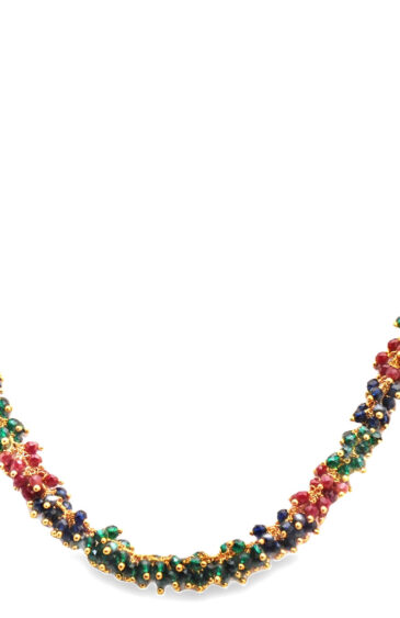Gehna Jaipur Emerald, Ruby & Sapphire Color Zirconia Bead Necklace In Yellow Gold For Girls & Women CC-1155