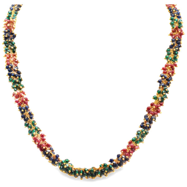 Gehna Jaipur Emerald, Ruby & Sapphire Color Zirconia Bead Necklace In Yellow Gold For Girls & Women CC-1155