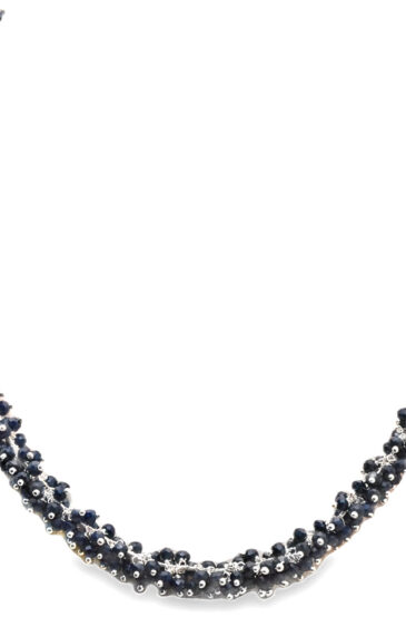 Gehna Jaipur Blue Sapphire Color Zirconia Bead Necklace Silver Rhodium Plating Polish For Girls & Women CC-1156