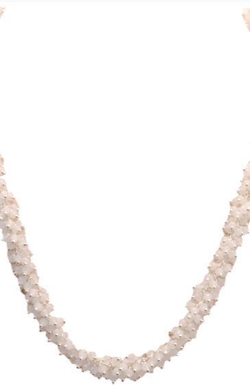 Gehna Jaipur White Moonstone Color Zirconia Bead Necklace Silver Rhodium Plating For Girls & Women CC-1160