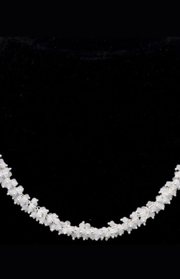 Gehna Jaipur White Moonstone Color Zirconia Bead Necklace Silver Rhodium Plating For Girls & Women CC-1160