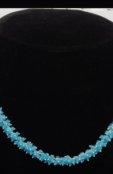Gehna Jaipur Blue Chalcedony Color Zirconia Bead Necklace Silver Rhodium Plating For Girls & Women CC-1167