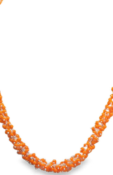 Gehna Jaipur Orange Chalcedony Color Zirconia Bead Necklace Silver Rhodium Plating For Girls & Women CC-1172