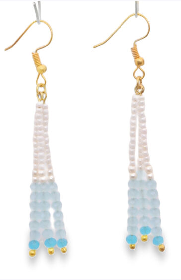 Gehna Jaipur Pearl & Chalcedony Color Zircon Beads Dangle Style Earrings For Girls & Women CE-1175