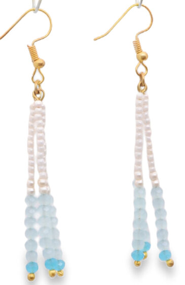 Gehna Jaipur Pearl & Chalcedony Color Zircon Beads Dangle Style Earrings For Girls & Women CE-1175