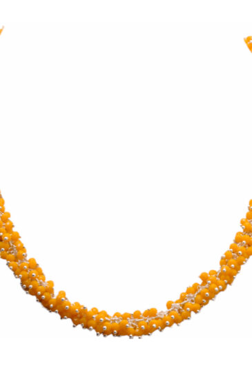 Gehna Jaipur Yellow Chalcedony Color Zirconia Bead Necklace Silver Rhodium Plating For Girls & Women CC-1176