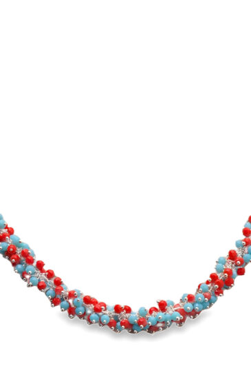 Gehna Jaipur Turquoise & Jasper Color Zirconia Bead Necklace Silver Rhodium Plating For Girls & Women CC-1177