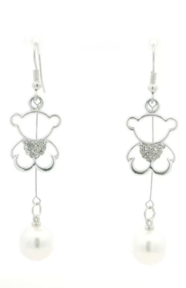Gehna Jaipur Pretty Teddy Bear-Shaped Earrings – Pearls & Cubic Zirconia – White Gold Plated For Girls & Women FE-1391