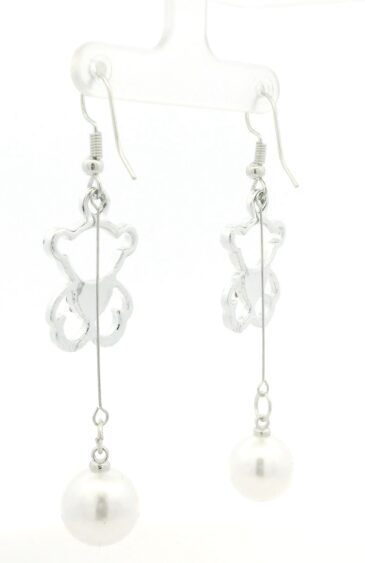 Gehna Jaipur Pretty Teddy Bear-Shaped Earrings – Pearls & Cubic Zirconia – White Gold Plated For Girls & Women FE-1391