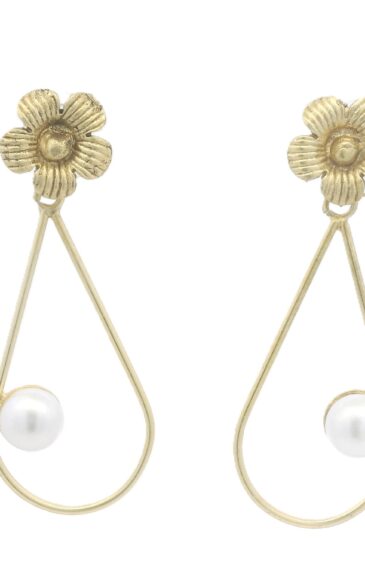 Gehna Jaipur Elegant Flower Shaped Vermeil Earrings With Pearls For Girls & Women For Girls & Women FE-1392