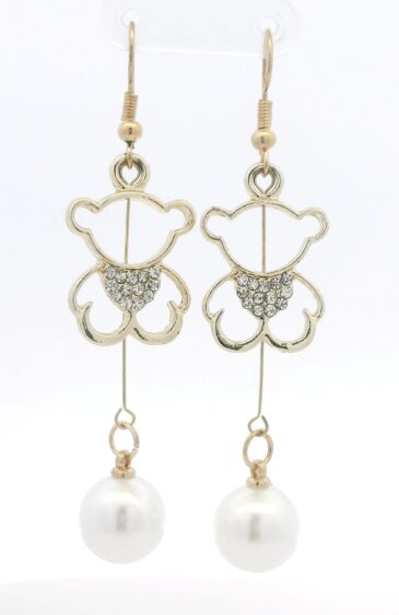 Gehna Jaipur Pretty Teddy Bear-Shaped Vermeil Earrings With Pearls & Cubic Zirconia For Girls & Women FE-1394