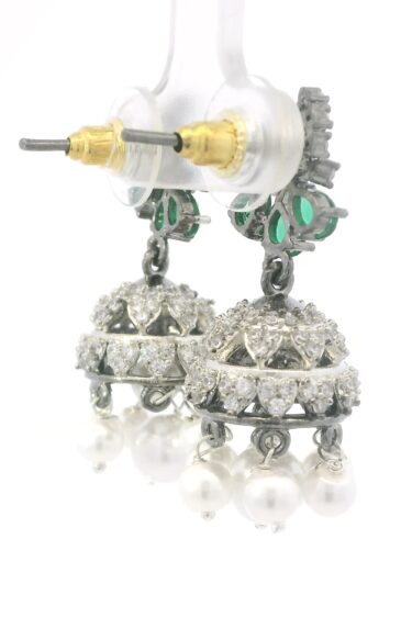Gehna Jaipur Pearl Emerald & Cubic Zirconia Danglers Jhumki Style Earrings  For Girls & Women For Girls & Women FE-1397