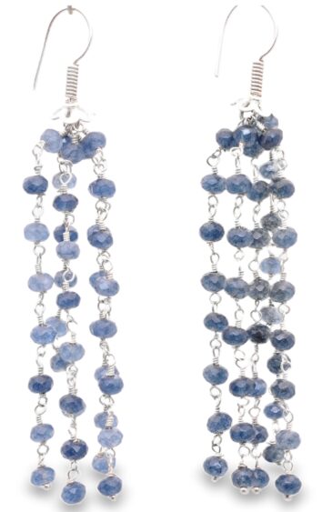 Gehna Jaipur Blue Sapphire Gemstone Earrings Made In .925 Sterling Silver For Girls & Women ES-1929