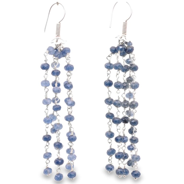 Gehna Jaipur Blue Sapphire Gemstone Earrings Made In .925 Sterling Silver For Girls & Women ES-1929