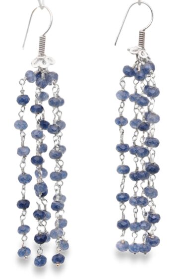 Gehna Jaipur Blue Sapphire Gemstone Earrings Made In .925 Sterling Silver For Girls & Women ES-1929
