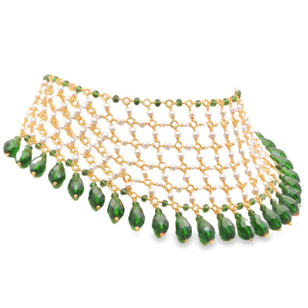 Gehna Jaipur Pearl & Emerald Color Zirconia Beads Necklace Gold Rhodium Plating For Girls & Women CC-1200