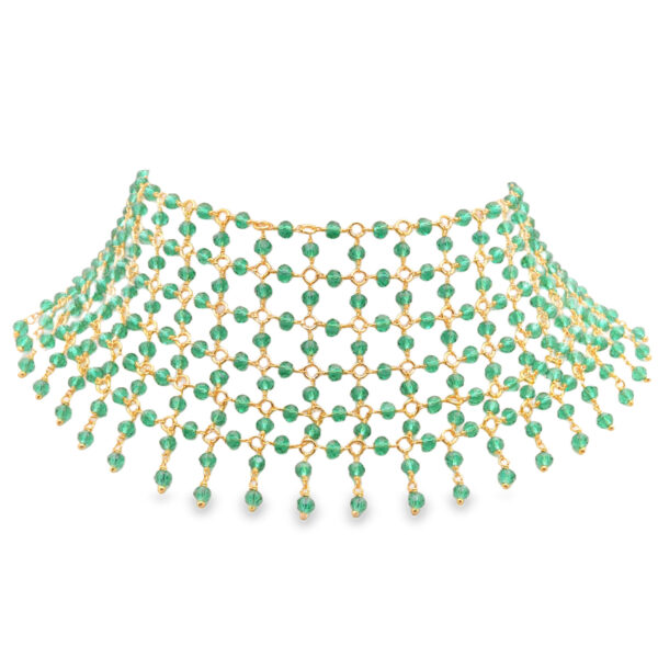 Gehna Jaipur Emerald Green Color Zirconia Beads Necklace Gold Rhodium Plating For Girls & Women CC-1201