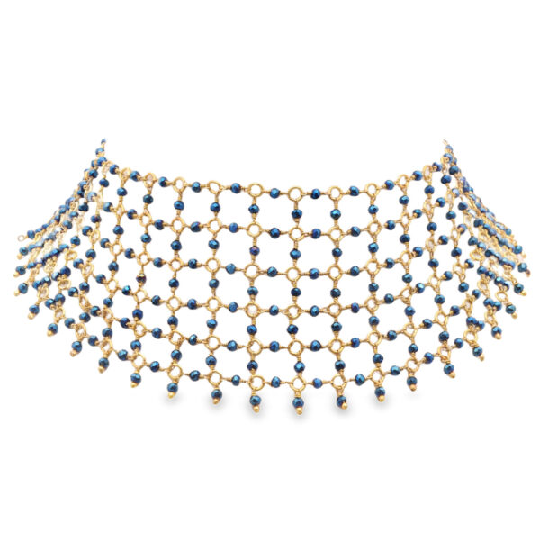 Gehna Jaipur Blue Pyrite Color Zirconia Beads Necklace Yellow Golden Rhodium Plating For Girls & Women CC-1203