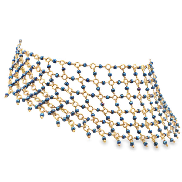 Gehna Jaipur Blue Pyrite Color Zirconia Beads Necklace Yellow Golden Rhodium Plating For Girls & Women CC-1203