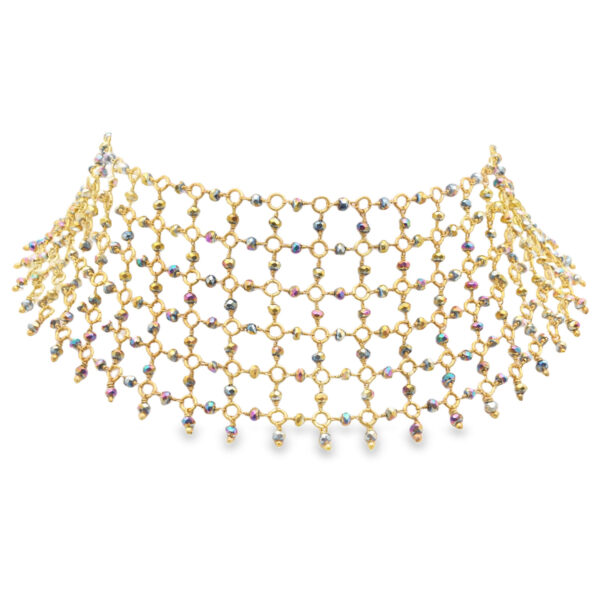 Gehna Jaipur Lapis Lazuli & Golden Pyrite Drops Zirconia Beads Necklace For Girls & Women CC-1205