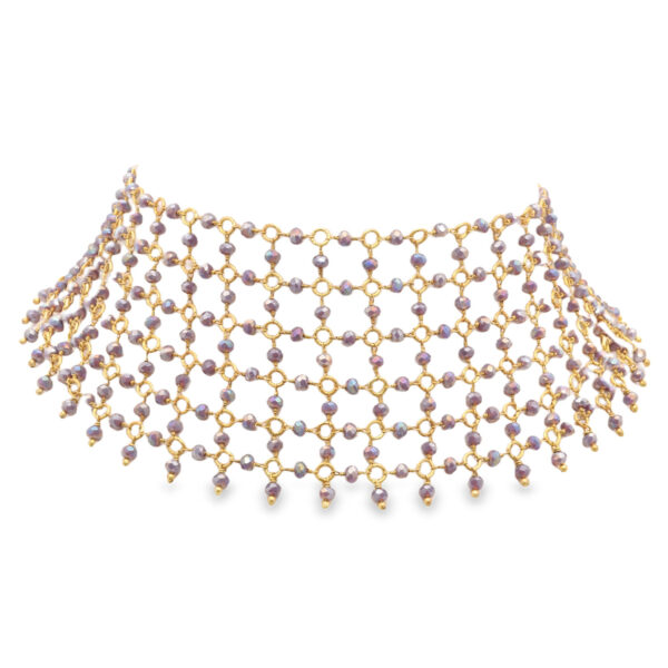 Gehna Jaipur Voilet Pyrite Color Zirconia Beads Necklace Yellow Golden Rhodium Plating For Girls & Women CC-1206