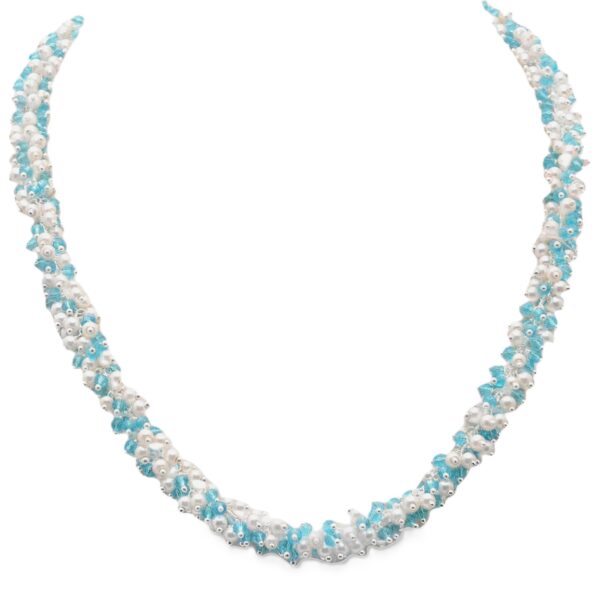 Gehna Jaipur Pearl & Blue Topaz Color Zirconia Beads Necklace Set For Girls & Women CC-1208