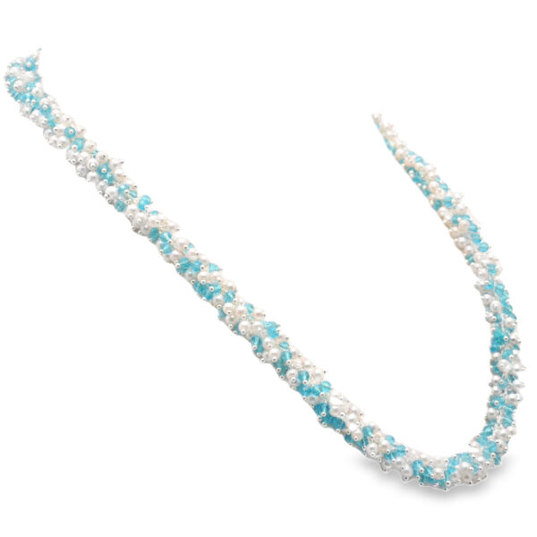 Gehna Jaipur Pearl & Blue Topaz Color Zirconia Beads Necklace Set For Girls & Women CC-1208
