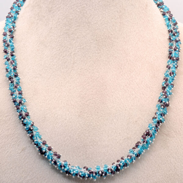 Gehna Jaipur Blue Topaz & Amethyst Color Zirconia Beads Necklace Set For Girls & Women CC-1209