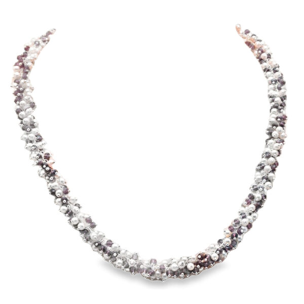 Gehna Jaipur Pearl, Amethyst Color Zirconia Bead Necklace Set Silver Rhodium Plating For Girls & Women CC-1210