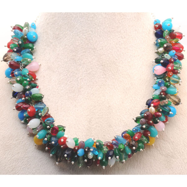 Gehna Jaipur Multicolor Zirconia Oval Beads Necklace Set Silver Rhodium Plating For Girls & Women CC-1212