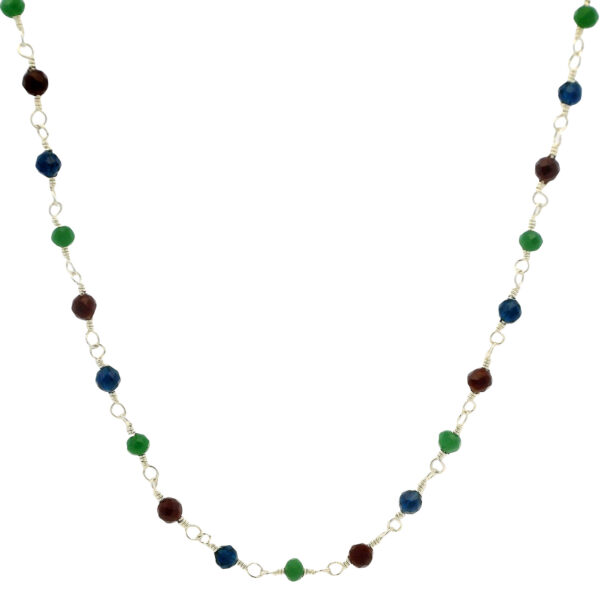 Gehna Jaipur Multicolor Zirconia Beads Rosary Chain Silver Rhodium Plating For Girls & Women CC-1215