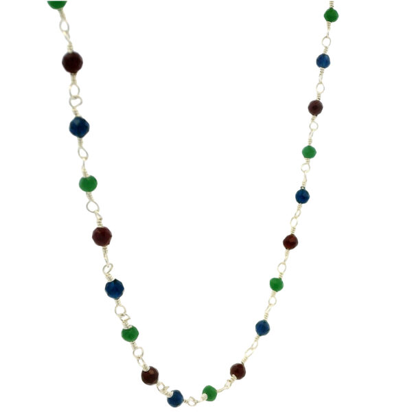 Gehna Jaipur Multicolor Zirconia Beads Rosary Chain Silver Rhodium Plating For Girls & Women CC-1215