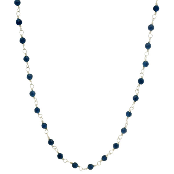 Gehna Jaipur Blue Sapphire Color Zirconia Beads Rosary Chain Silver Rhodium Plating For Girls & Women CC-1216