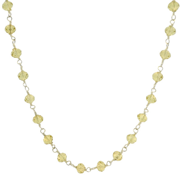 Gehna Jaipur Lemon Topaz Color Zirconia Beads Rosary Chain Silver Rhodium Plating For Girls & Women CC-1217