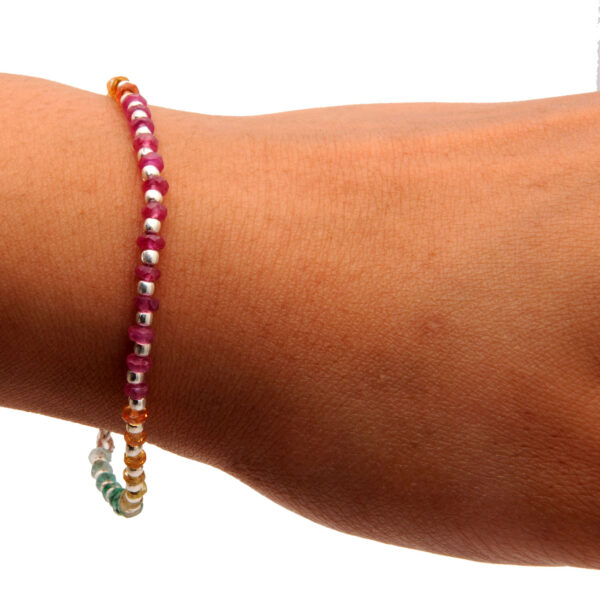 Gehna Jaipur Bracelet Of Emerald Ruby Sapphire Gemstone Beads With 925 Silver Elements For Girls & Women BS-1112