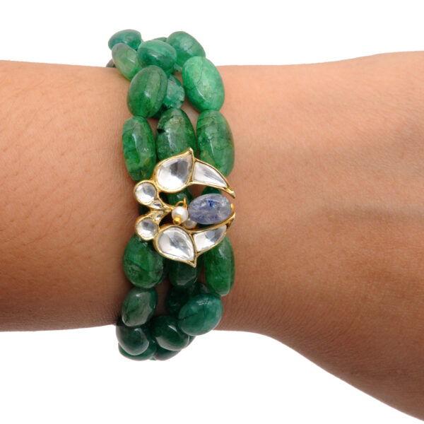 Gehna Jaipur Bracelet Of Tanzanite & Emerald Beads With 925 Silver Love Birds Motif For Girls & Women BS-1114