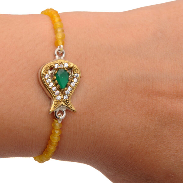 Gehna Jaipur Bracelet Of Yellow Sapphire Beads With 925 Silver Fish Shape Motif For Girls & Women BS-1117